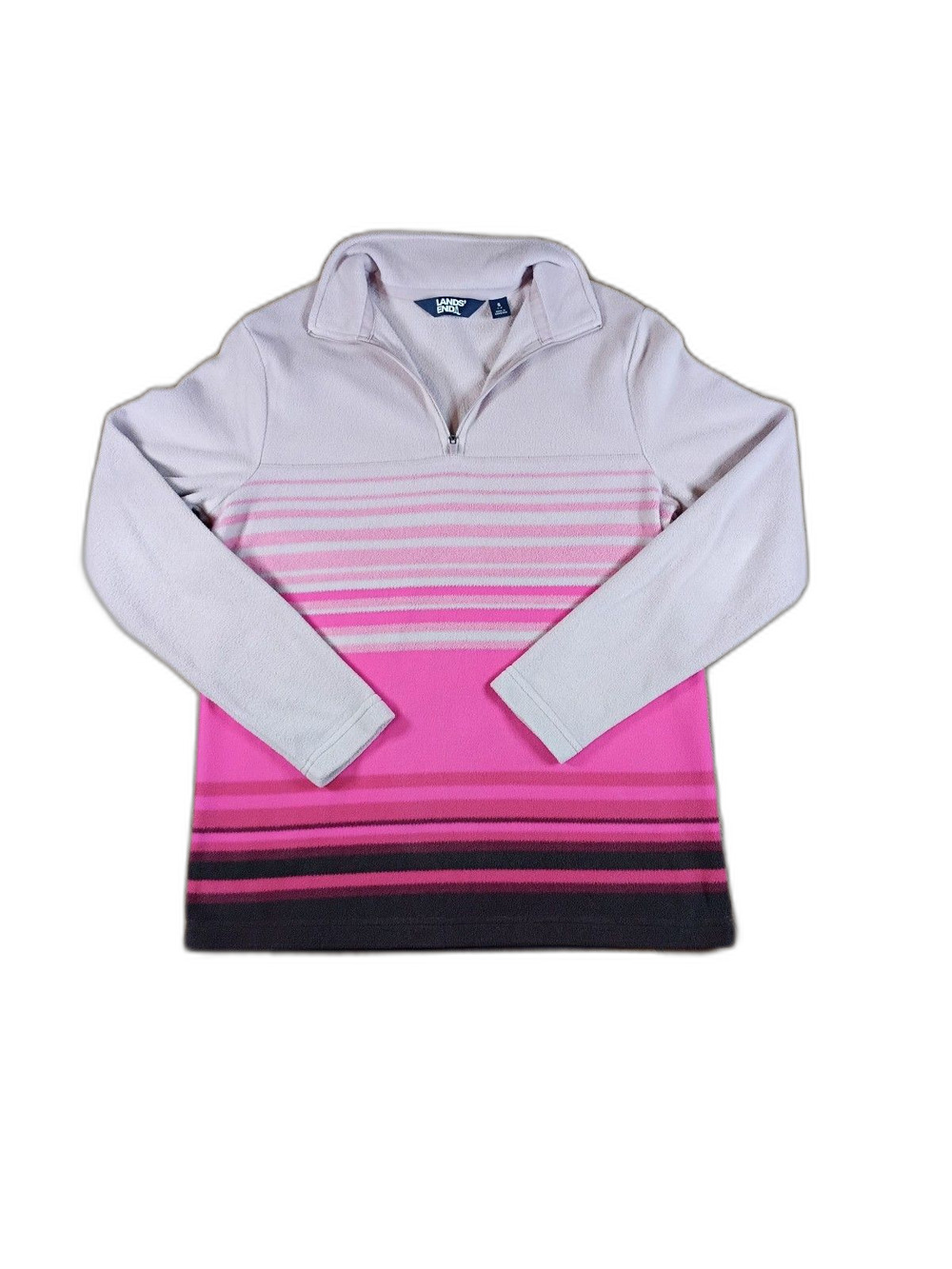 Lands End Fleece Quarter Zip Womens S Pink Stripe Pullover